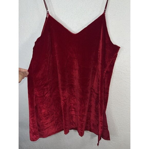 Free People Velvet Cami Very Red Size Large Tank Top Loose Side Slits Women’s 1E - Picture 7 of 8